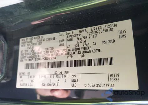 2018 Ford F-150 Xl from USA, damaged, VIN 1FTMF1EBXJKE57923